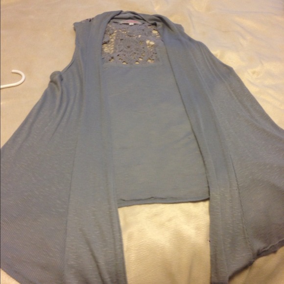 Reduced!!! Crocheted Back Open Front Grey Vest - Picture 2 of 2