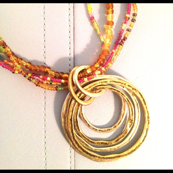 Two Tone PMC Pendant with 4 Strand Beaded Necklace