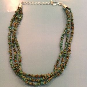 160) Real Turquoise & Sterling Silver Necklace