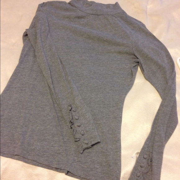 Reduced!!! Grey Mockneck with Fabric Button Cuffs!