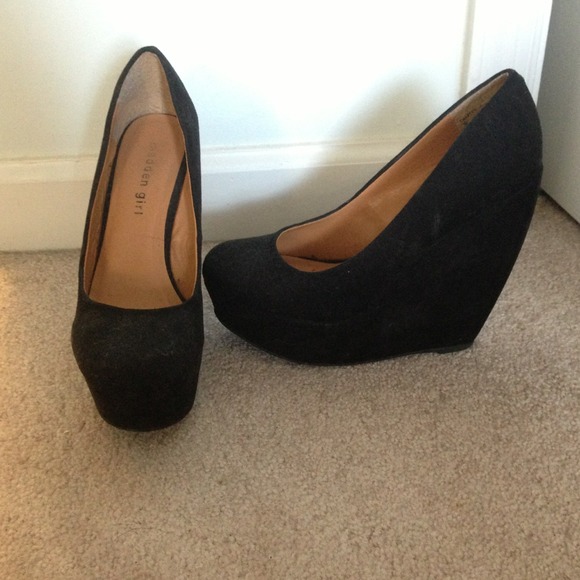 Shoes - Madden Girl Black Suede Wedges