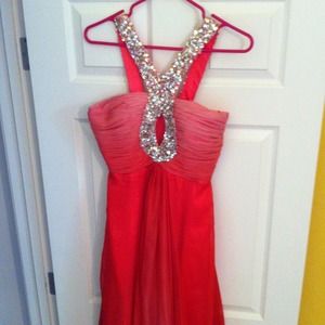 Long Coral Ombré formal gown.