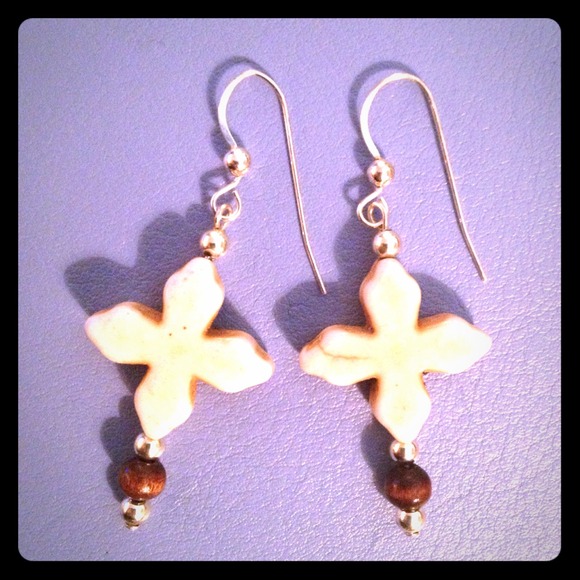 Semi Precious Sterling Cross Earrings