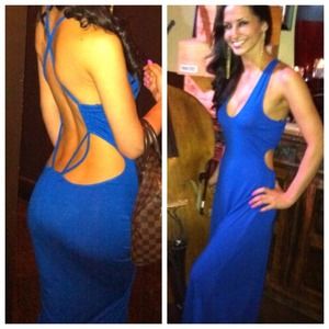 Blue backless maxi dress from Bebe