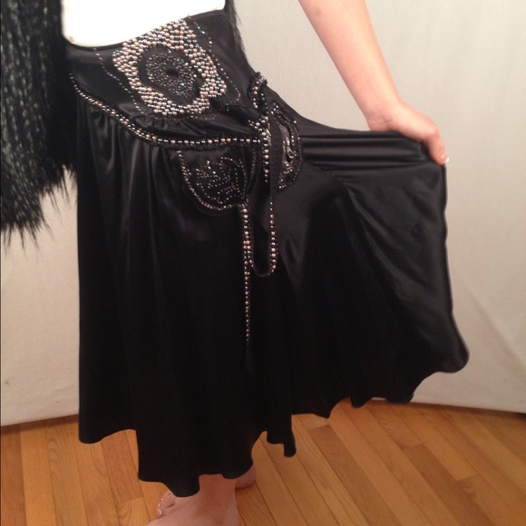 Rebecca Taylor Silk Beaded Black Boho Skirt
