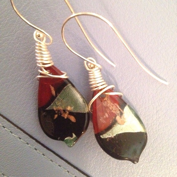 Contemporary Glass and Sterling Wrapped Earrings