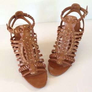 Guess Brown Gold Strap Wedge Heel