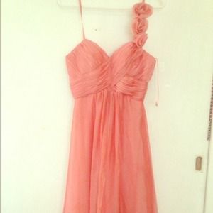 Coral, floor length dress