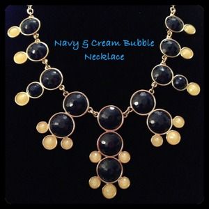 Navy Blue & Cream Bubble Necklace Set
