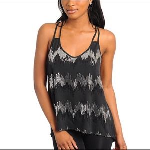 Black and gray sequined tank top