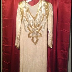 Elegant Ivory/Gold Sequin Dress