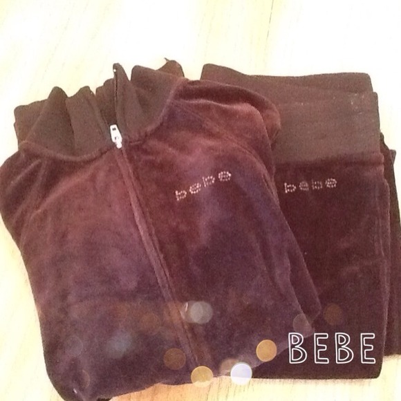 Bebe: Chocolate Brown Velour Tracksuit