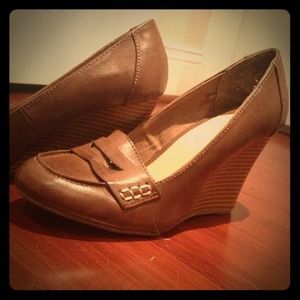 Brown leather wedges