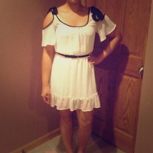 White/black dress with black sequin belt