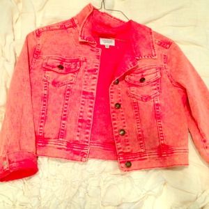 Bright coral denim jacket