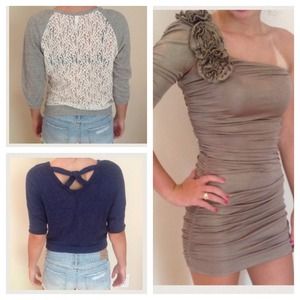 Bundle of Navy Shirt, Gold One Shoulder, Lace Back