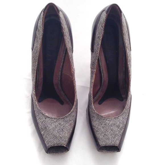 SALE Marni Tweed Brown Leather Trimmed Heels Shoes - Picture 2 of 4