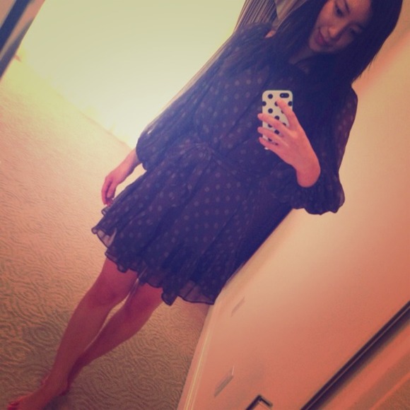 Polka Dot Print Chiffon Dress (Moda International)