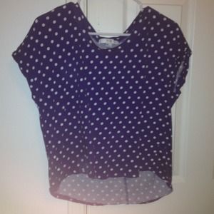 Navy blue top with polka dots