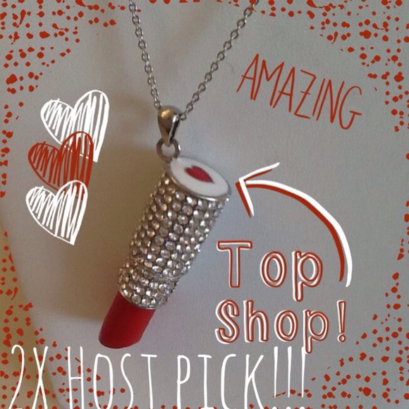 New Rhinestone Red Lipstick Pendent w/Silver Chain