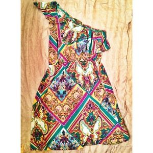 Fun pattern off the shoulder dress