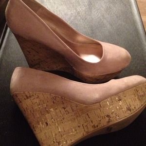Charlotte Russe light pink suede mix wedges SZ 8