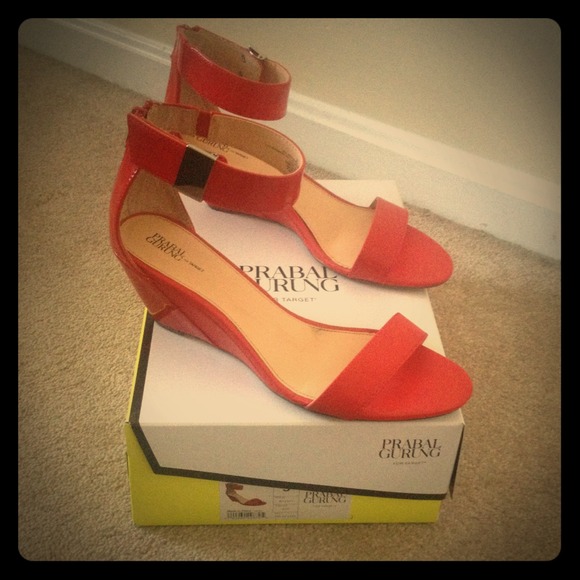 Prabal Gurang Shoes - Prabal Gurang for Target Red Ankle Strap Wedges