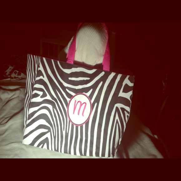 M monogrammed tote bag hot pink and zebra.RESERVED