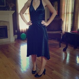 Black satin halter dress