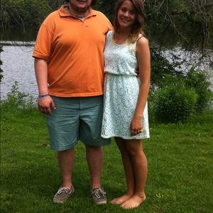 White/ teal lace party dress