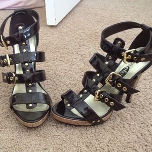 Dark brown and gold gladiator heels