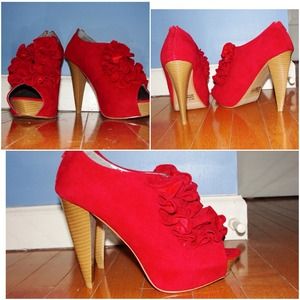 Red Ruffle Front Heels