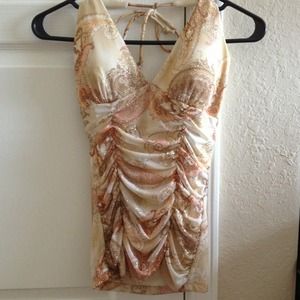 💢SOLD💢Tan w/brown and glitter print halter top