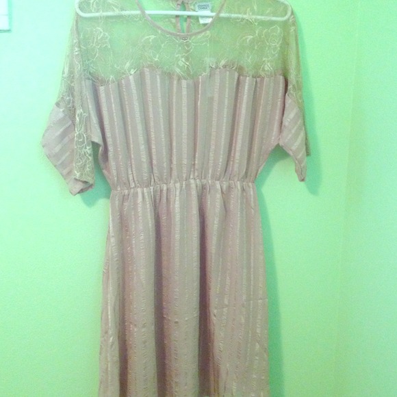 Tan Dress with Lace Inset