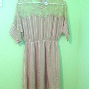 Tan Dress with Lace Inset