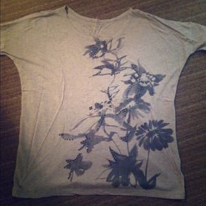Tan / black embellished floral print tshirt- NEW