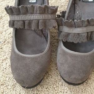 Gray suede wedges