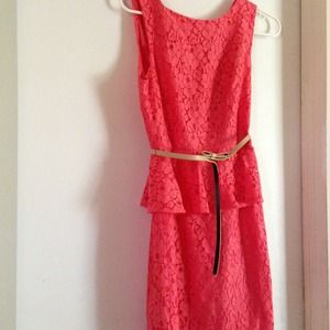 Coral Pink Lace Peplum Dress