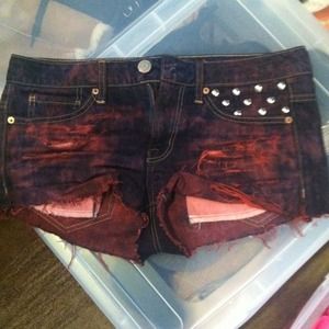 Handmade red tinted distressed stuffed shorts!