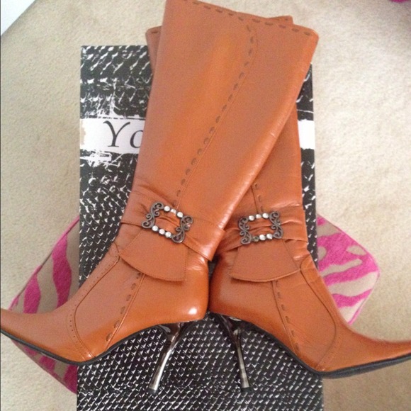 Shoes - Cognac/Mustard Knee-Hi Boots