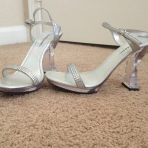 Silver heels with clear heel