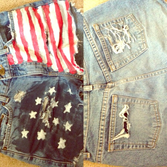 Denim - American Flag High Waisted Shorts
