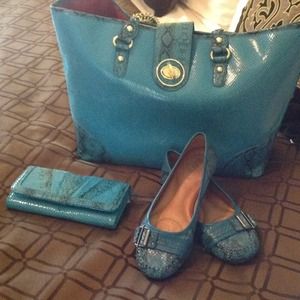Turquoise beautiful purse, wallet and shoes 7M