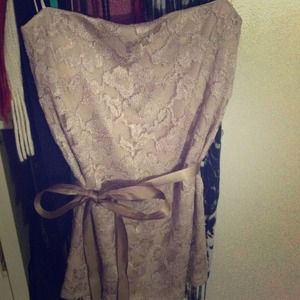 *Sold* Strapless brown shimmery shirt with bow bel