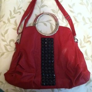 Large red faux leather bag