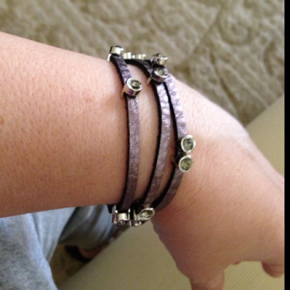 Pewter straps & crystal studded bracelet