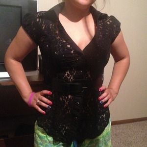 Small black lace top with black belt