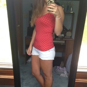 Red and white polka dot tank 🌷🎀