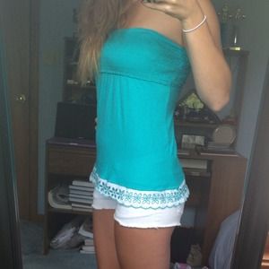 Turquoise strapless babydoll top 🌷🎀