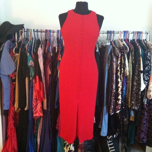 SOLD Vintage Red Sleeveless Dress button up design